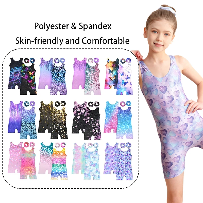 Leotardos de gimnasia para niñas, Biketards brillantes sin mangas de dos piezas, ropa deportiva con diadema para danza y gimnasia