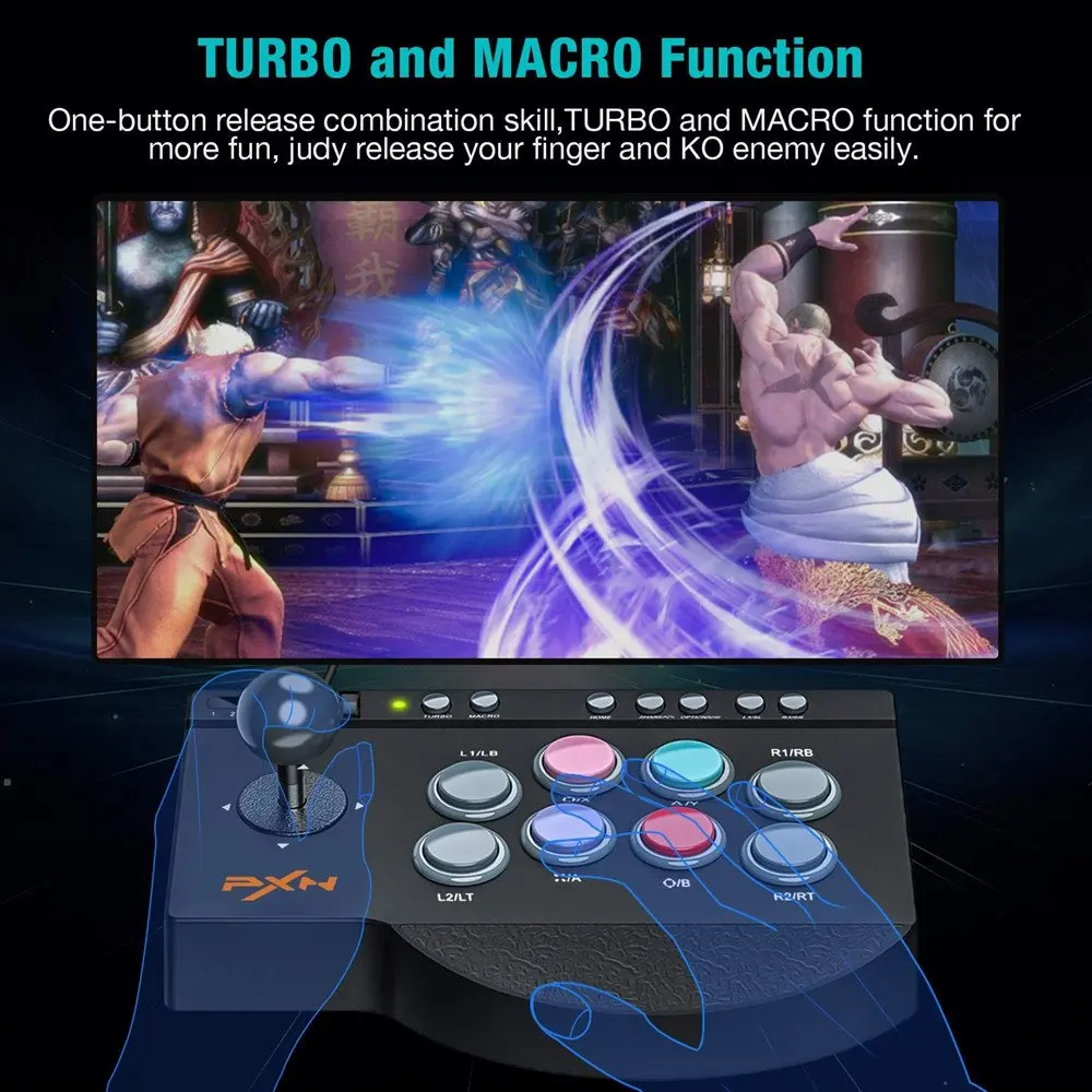 PXN 0082 Wired Game Joystick Arcade Console Street Fighter Controller Gaming Joystick for USB PS3/PS4/Switch/PC/Android TV /XBOX