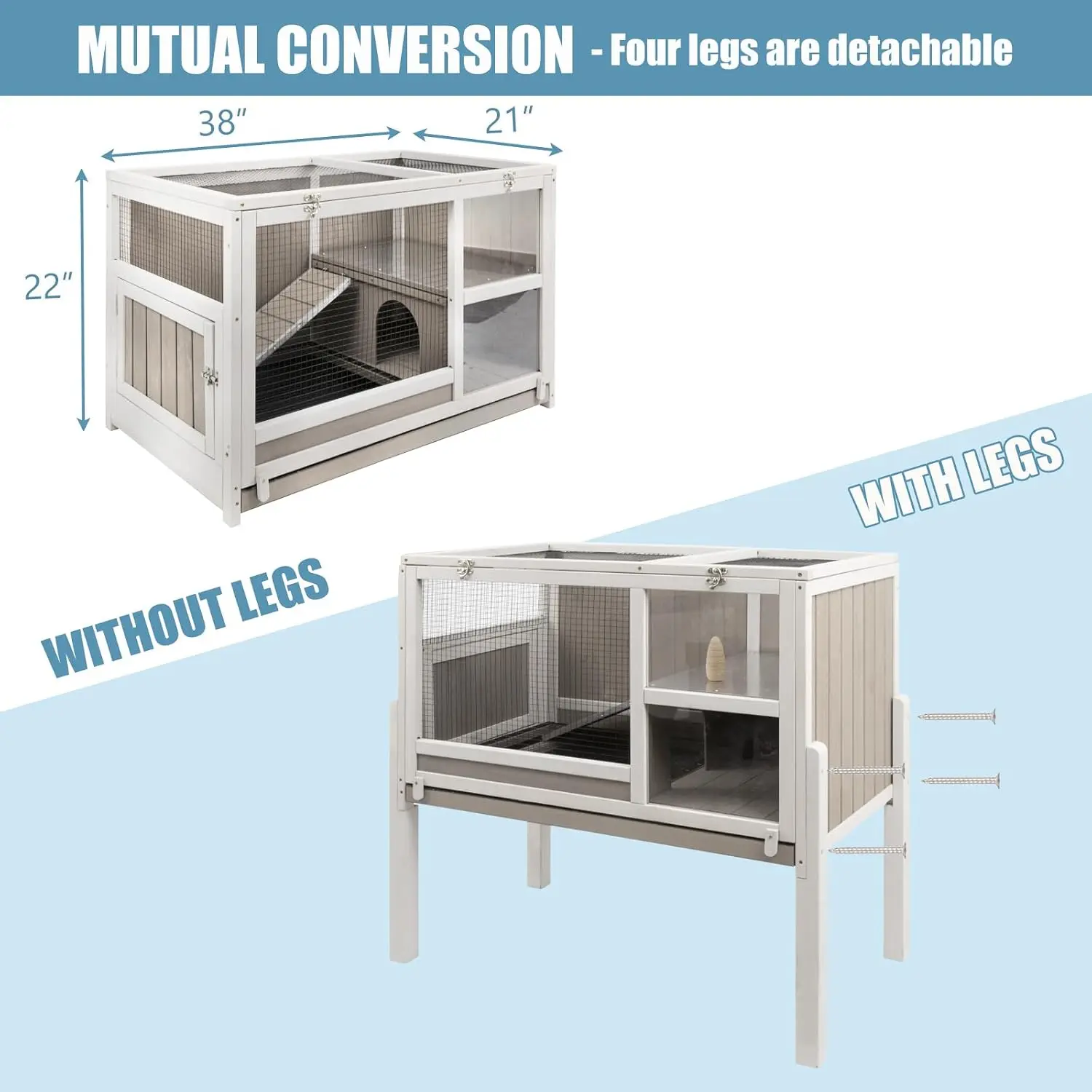Elevated Guinea Pig Cage with Detachable Legs, Wooden Habitat, Customized 3
