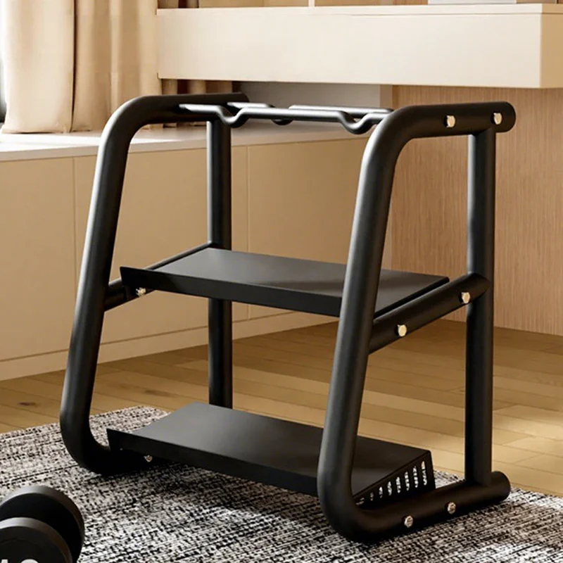 Portable Heavy Duty Compact Multi-Function Steel Dumbbell Kettlebell Rack, Modern Black Gym Equipment Storage Stand