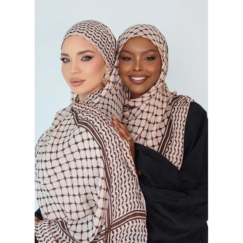 Keffiyeh Hijab Scarf Cotton Modal Headscarf Long Prayer Hijabs for Woman Muslim Arab Headwrap Turban Shawls Eid Islamic Clothes