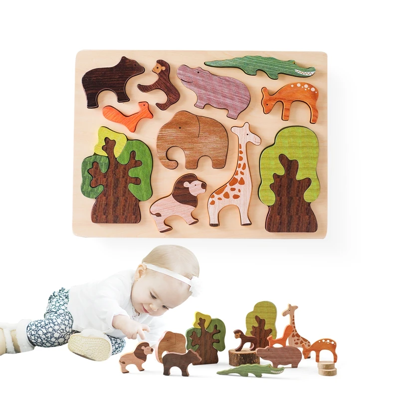 

Детские деревянные головоломки Монтессори Танграм, детские развивающие головоломки, доски для захвата рук, игрушки для младенцев, мультяшные лесные животные, игрушки-головоломки