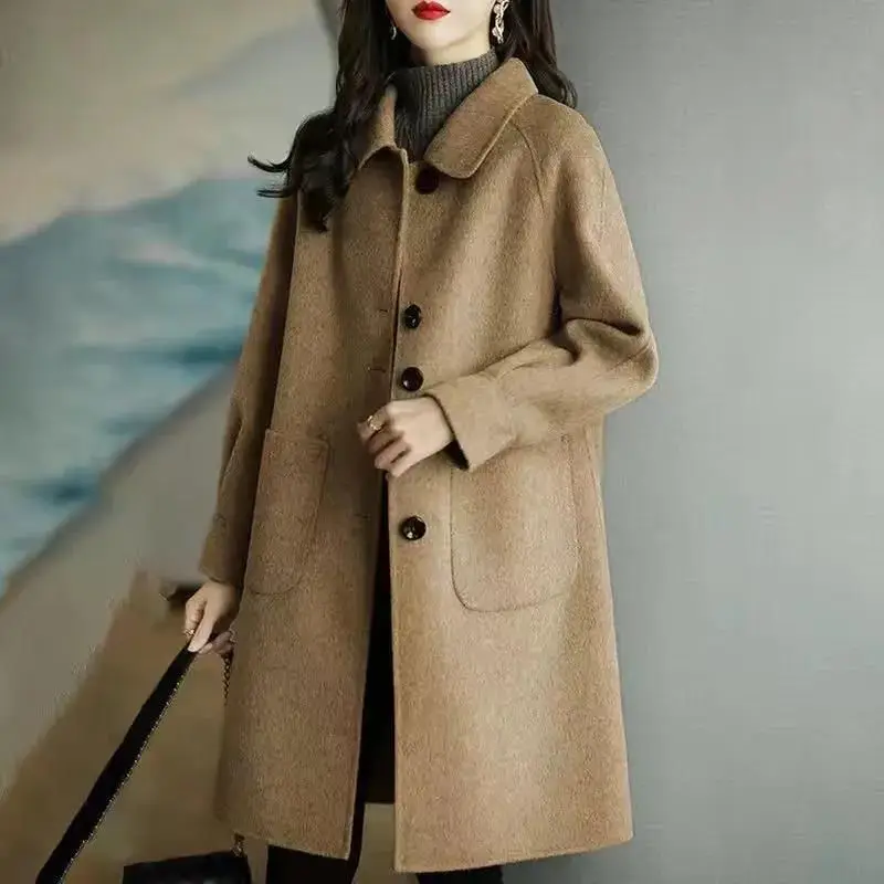 Woolen coat women's autumn and winter 2023 new small thickened Korean version slim temperament medium and long woolen coat