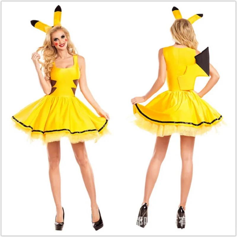 Pokemon Pikachu Costumes Dress Women Cosplay Sexy Halloween Adult Performance Costume Fancy  Bar Clubwear Party Girl Wear Toys