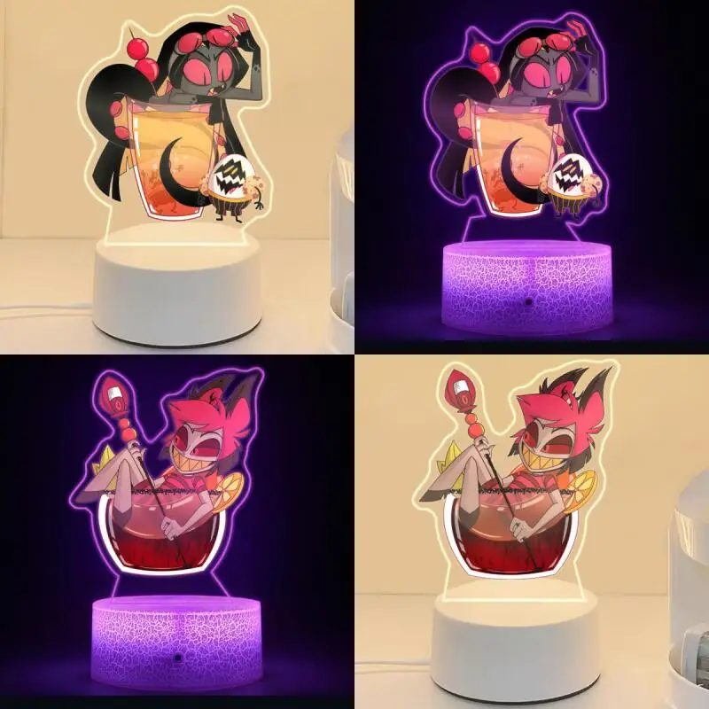 Lámpara Nocturna de Hazbin Hotel Anime, Alastor, Sir Pentious, Lucifer, Lámpara Monocromática, Luz Colorida, Decoración de Escritorio, Luz para Dormitorio