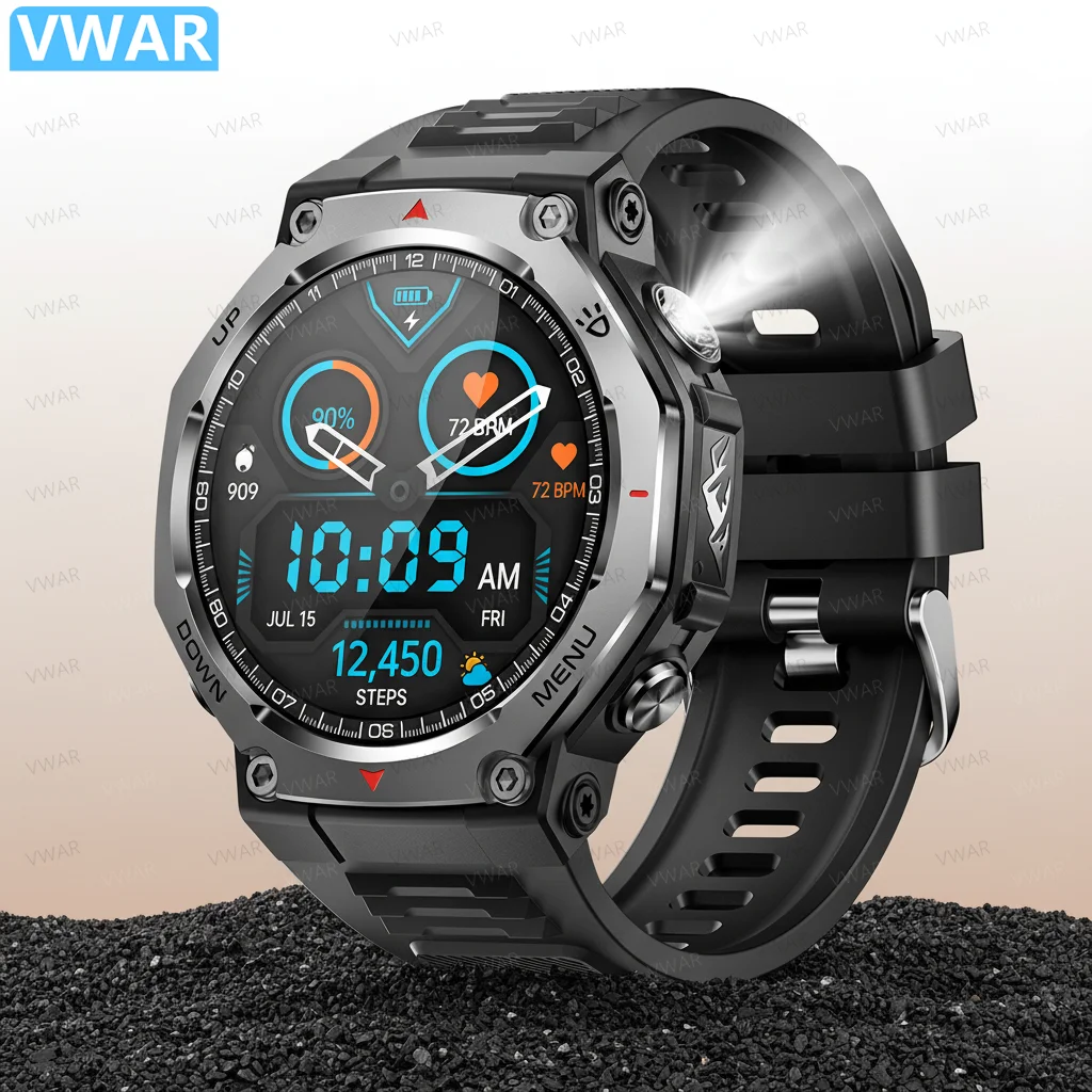 

Для Android IOS новые умные часы AMOLED для мужчин с фонариком, спортивные водонепроницаемые фитнес-трекеры, Bluetooth-вызовы, умные часы для мужчин 2025