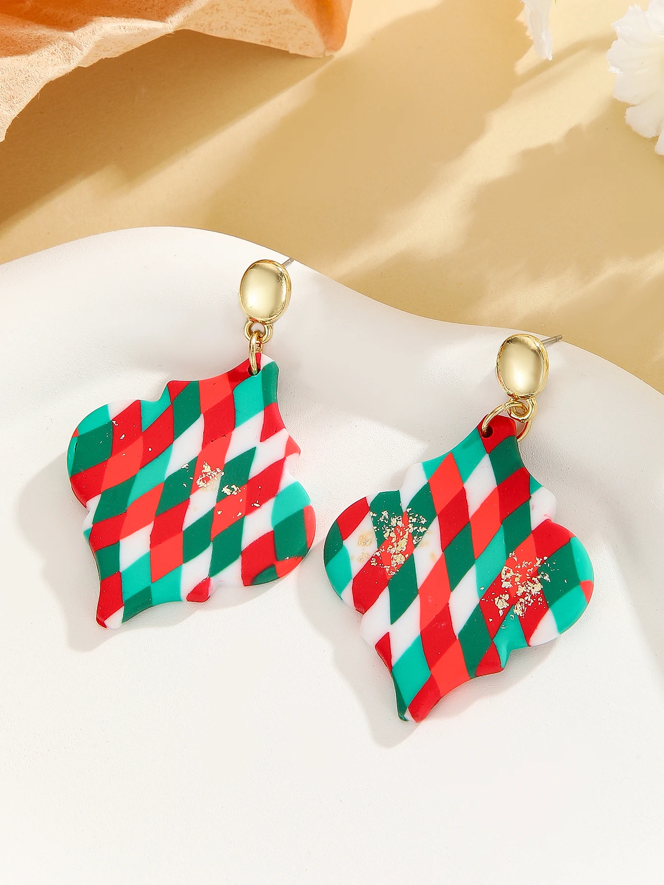 Polymer Clay Christmas Earrings SnowmanTree Wreath Candy Cane Striped Stocking Statement Dangle Drops for Women Holiday Gift