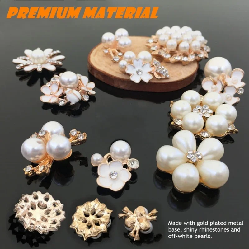 

10 шт. пуговицы со стразами и коробкой для хранения, украшения из искусственного жемчуга, брошь, подвески с цветочным принтом