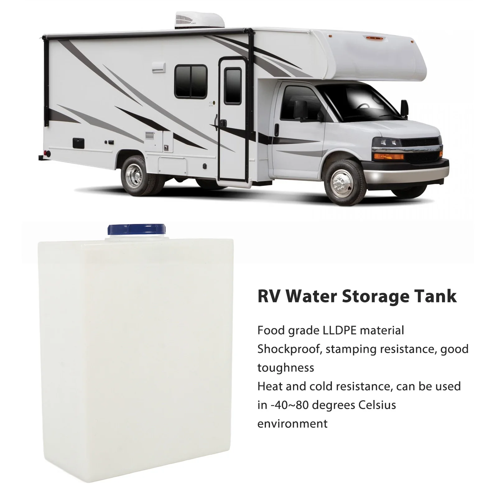 10 Gallons RV Water Storage Tank 19.7 X 15.7 X 7.9in Heat Cold Resistant PE Fresh Water Tank for Trailer Boat Yacht