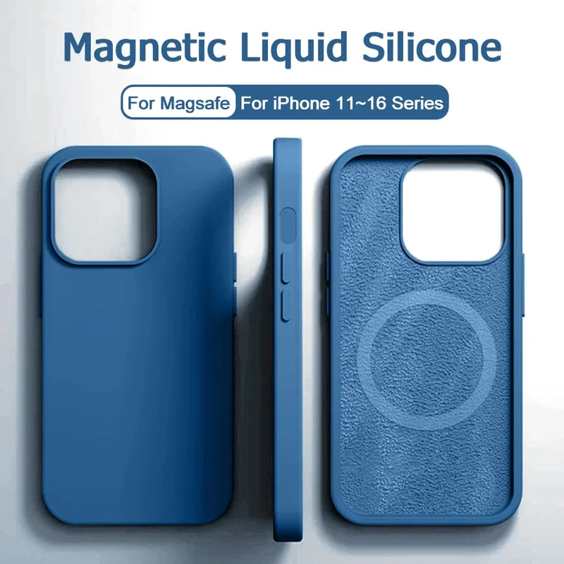 

Magnetic Original Liquid Silicone Shockproof Case For iPhone 16 15 14 13 12 11 Pro Max 16 Plus For Magsafe Wireless Charge Cover