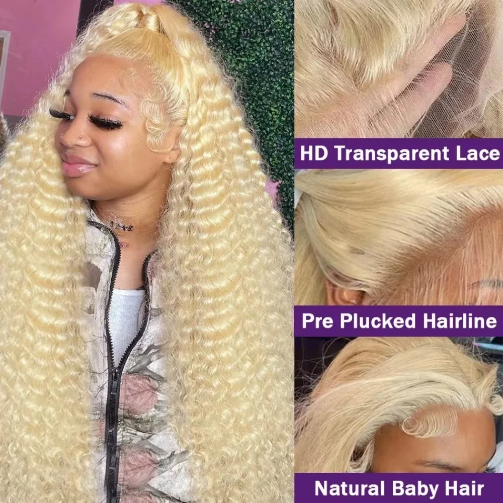 Парики из натуральных волос на кружеве, 30 дюймов, парики с глубокими волнами, 613, медовый блондин, цвет 13x4, кружевные фронтальные вьющиеся волнистые парики для женщин