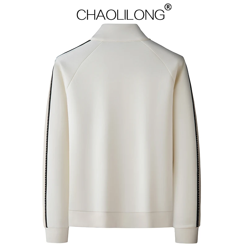Autumn Fashion Light Luxury Color-Blocking Embroidered Digital Tape Air Layer Space Cotton Men's Zip-Up Stand Collar Sweatshirt Jacket