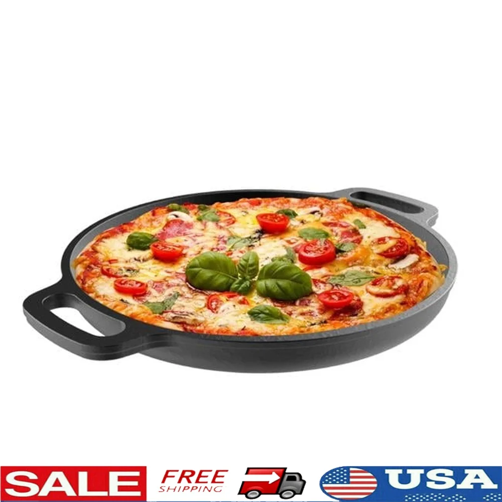

Pre-Seasoned Cast Iron Pizza Pan 13.25 Inch Multi-Use Skillet Durable Cookware Pizza Eggs Fajitas Burgers and More
