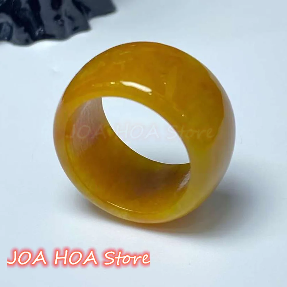 New Yellow Jadeite Color Wide-Band Exquisite High Quality Jade Ring Elegant Fashion Jade-Refer-ring Handring Fine Jewelry
