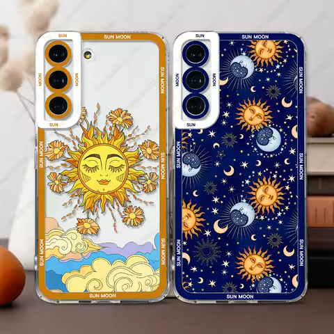 Case For Samsung Galaxy S25 S24 S20 S21 FE S22 Plus S23 Ultra A25 A55 A54 5G Soft Cover Interesting Sun Moon Face