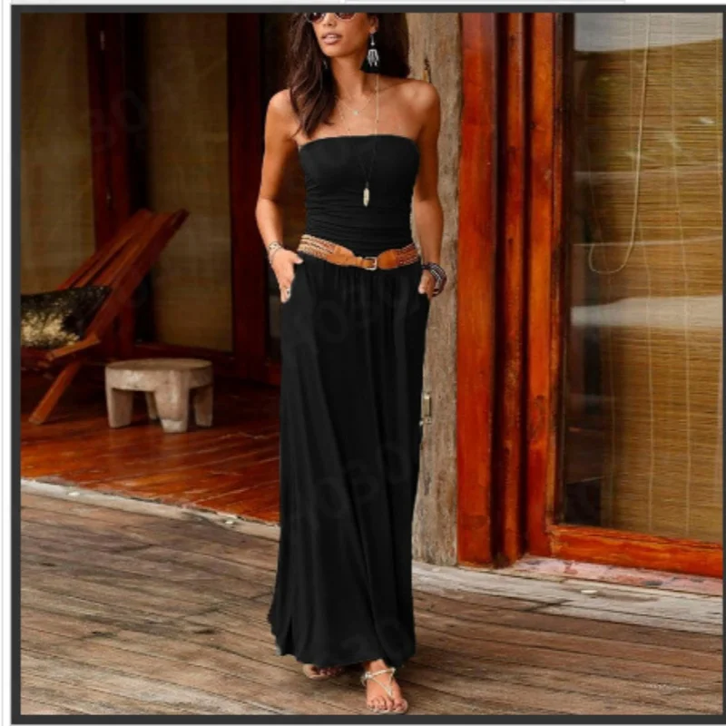 فستان نسائي مطبوع بلا أكمام ، تنورة طويلة ، قصة ضيقة ، كاجوال ، مزاجه ، تنحيف ، فساتين أنبوبية ، ملابس نسائية للحفلات ، موضة ، صيف