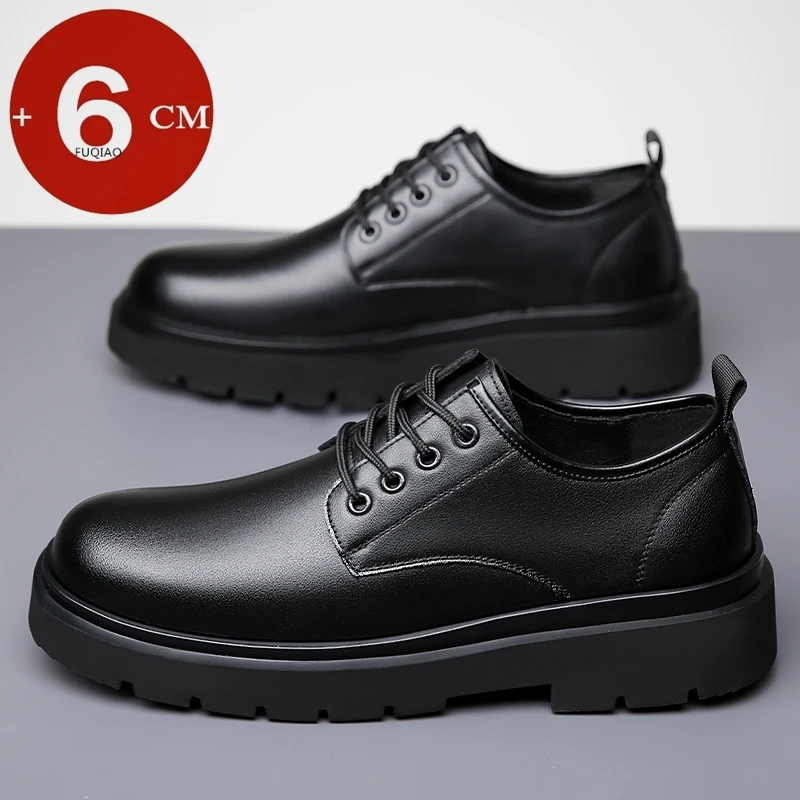 Men Hidden Elevator Shoes 6CM Height Boost Comfortable Black Leather Lace Up Height Increase Business Casual Formal Oxford Shoes