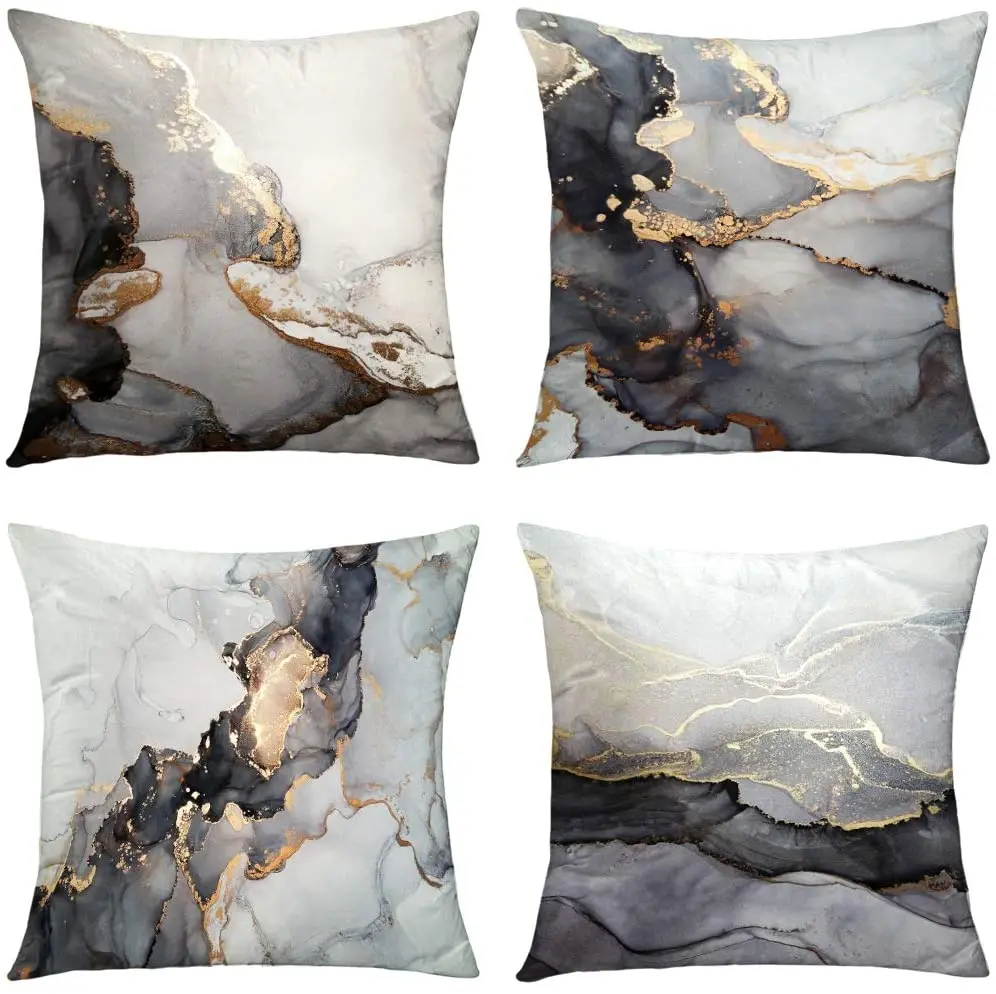 Modern cushion cover gray blue brown agate marble gold foil pillowcase home decoration  sofa throw pillow