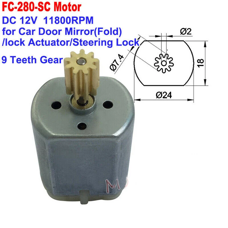 18mm*24mm Mini Motor FC-280SC Motor 9T/teeth Gear DC 12V 11800RPM DC Motor Car Door Lock Actuator Rearview Mirror Repair Motor