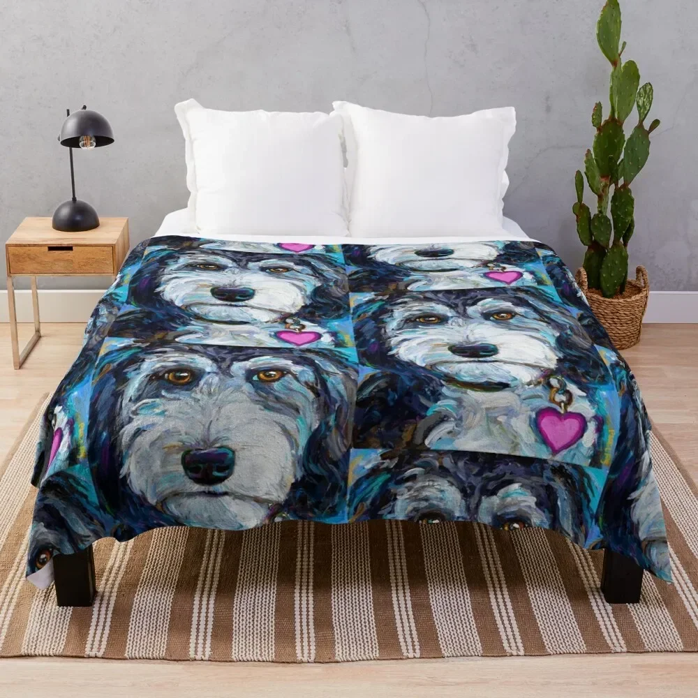 

Tuxedo Aussiedoodle Dog by Robert Phelps Throw Blanket Ultra Soft Flannel Fleece Blanket for All Seasons