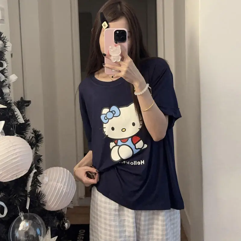 

Женский домашний комплект: футболка с коротким рукавом и брюки, летний новый модный мягкий комплект из двух предметов для девушек