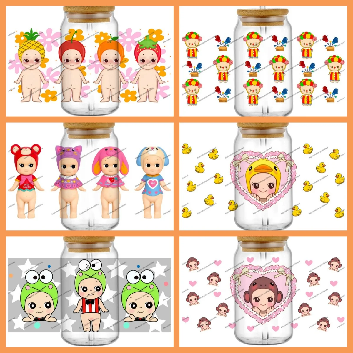 Высокое качество ‌ 3D-наклейка Kawaii Sonny Angel для переноса изображений на стаканы Libbey 16 унций, для самостоятельного оформления телефонов и кружек, моющаяся, УФ-отпечатки DTF для обертывания чашек