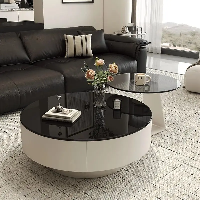 Light luxury glass Italian coffee table living room advanced minimalist round combination home modern simple small apartment new