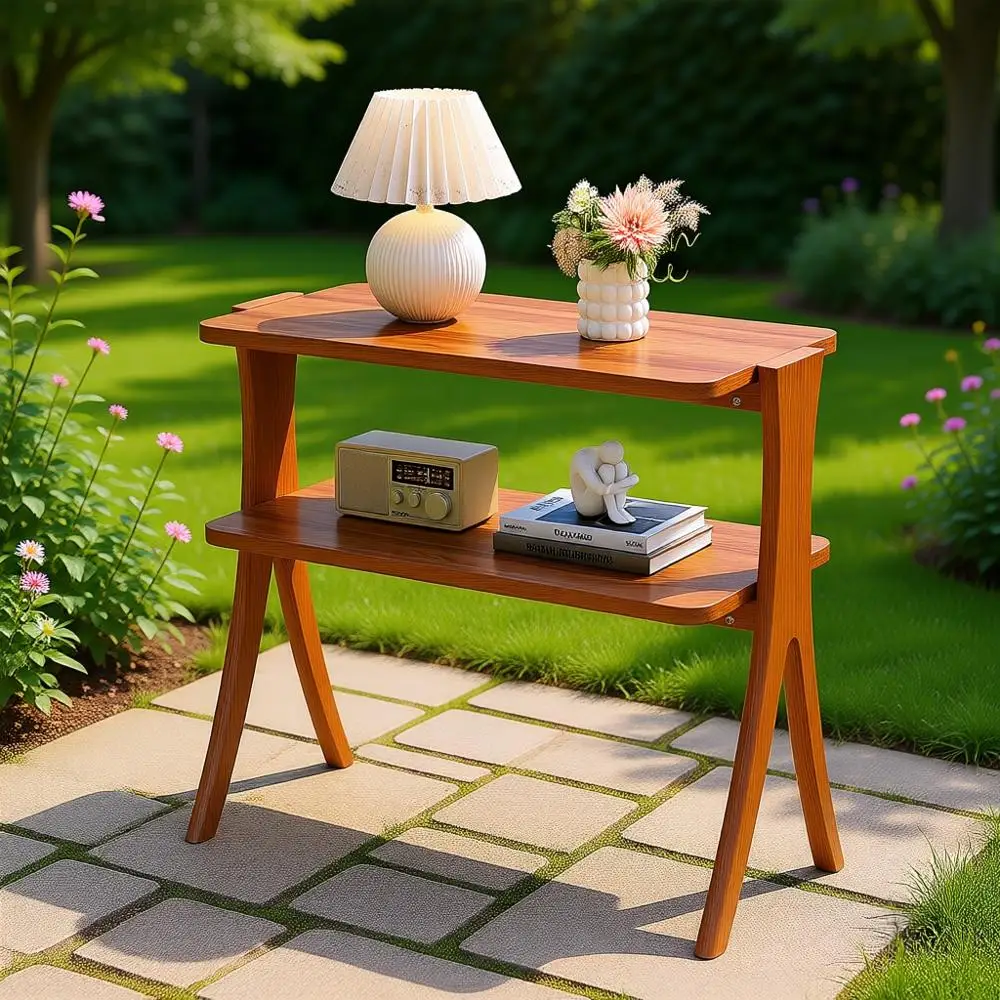 

2-Tier Solid Wood End Table, Compact Walnut Side Table for Living Room, Bedroom, or Entryway