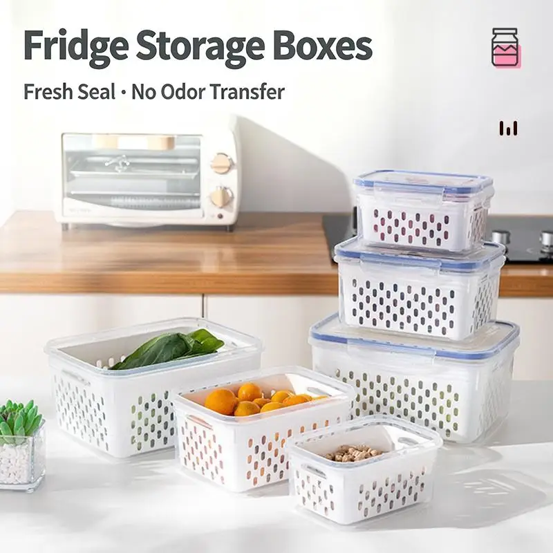 1/3Pcs BPA‑Free Fridge Storage Containers Airtight Lid Drain Basket
