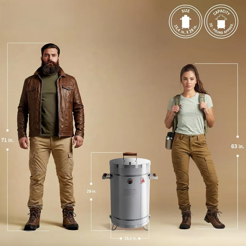 شواية أساسية 25 رطلاً - شواية مدخنة من الفولاذ المقاوم للصدأ 3 في 1 للطهي والمنزل والشواء - أسطوانة مدخنة عمودية محمولة للاستخدام في الهواء الطلق