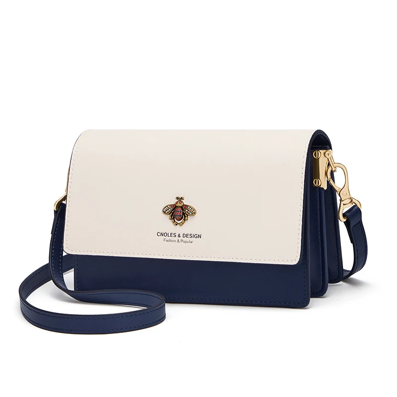 Cnoles Bee Shoulder Bags for Women Small Square Bag Classic Ladies Luxury Handbag Purse Brand Fashion Leather Crossbody Bags