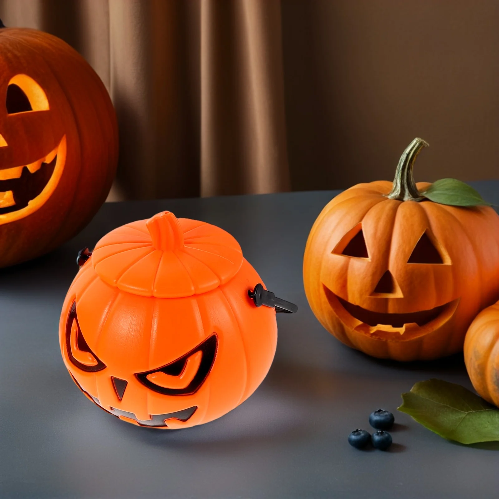 

3pcs Large Plastic Pumpkin Bucket Halloween Candy Holder For Party Favor Container Jackolantern Snack Bucket Holiday