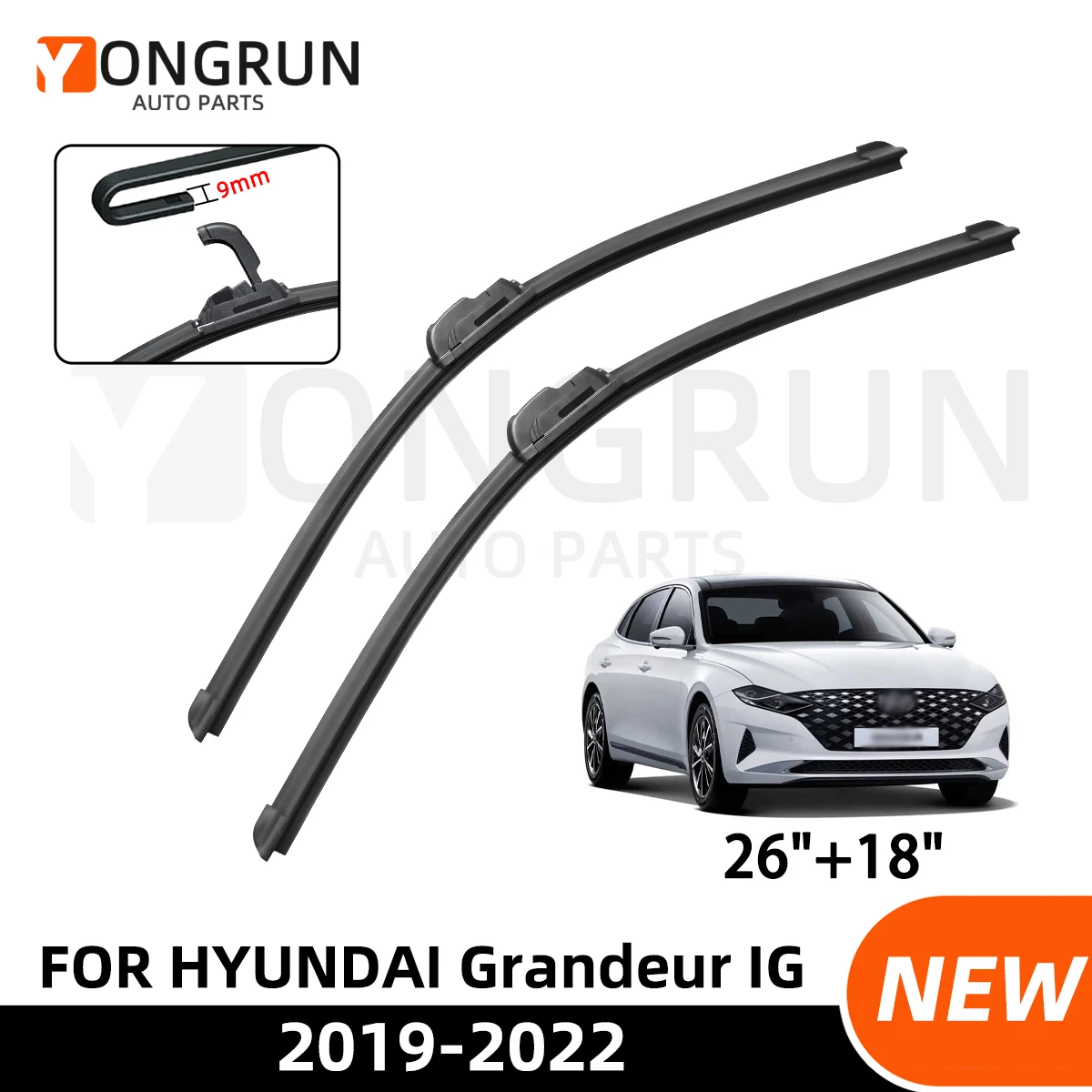 

YONGRUN 2PCS Is Suitable For Hyundai Grandeur Ig 2017-2022 Car Front Windshield Wipers 26"+16" Durable Automotive Parts 2018