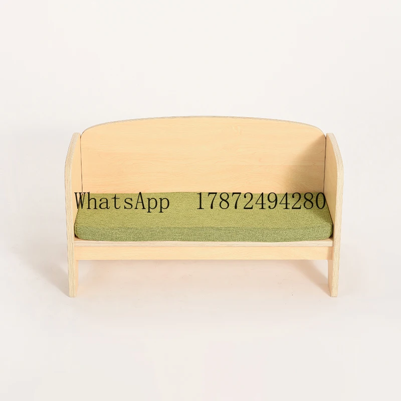 High Quality Green Linen Kids Sofa Couch Kindergarten Children'S Sofa Chair Wooden Couch Bench