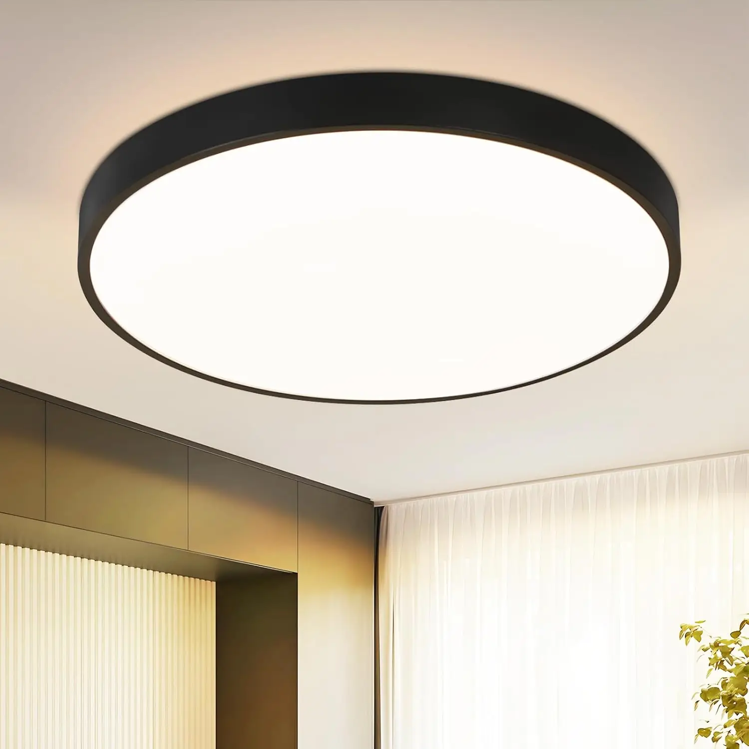 Cliheet 12W 21cm runde schwarze IP44 wasserdichte LED-Deckenleuchte 3000K Warmweiß für Badezimmer, Küche, Flur, Balkon