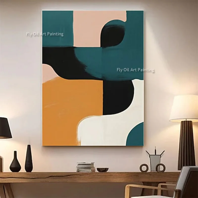 Red Pink Abstract Canvas Oil Painting Special Design New Green And Orange White Simple Wall Art Hand Painted Original Artwork