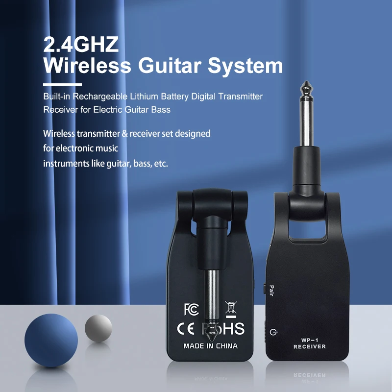 Sistema di chitarra Wireless ricevitore trasmettitore per chitarra Wireless da 2.4GHz Stereo 2 in 1 spina wireless per chitarra a 6 canali