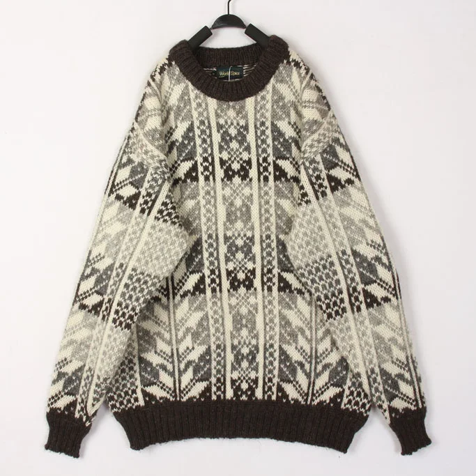 

Утепленный шерстяной свитер Cisas для женщин, в исландском скандинавском стиле, с узором Харадзюку, круглый вырез, длинный рукав, вязаный