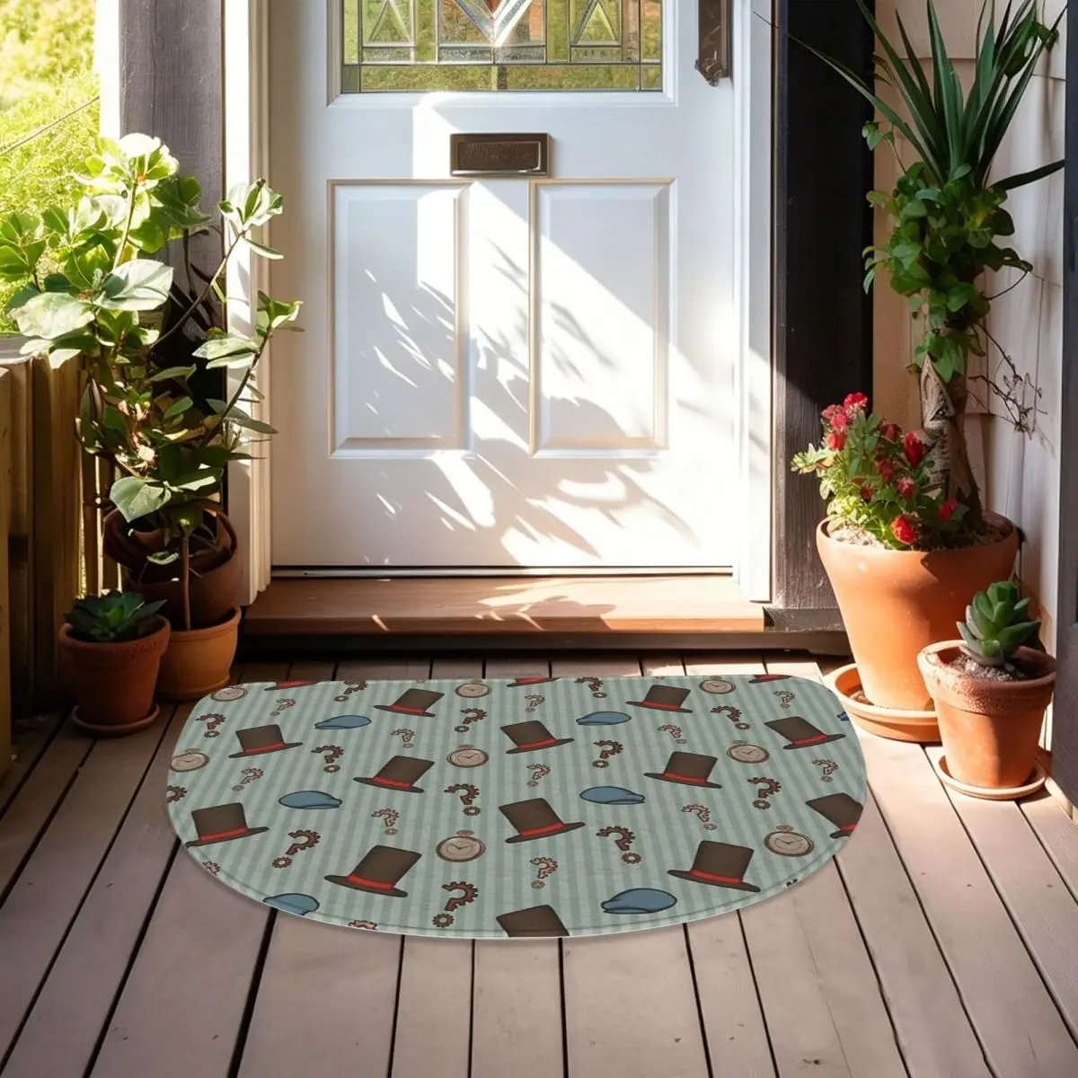 Professor Layton Repeated Pattern (Green) Soft Half Round Doormat Non Slip Bathroom Mat Absorbent Floor Carpet for Living Room