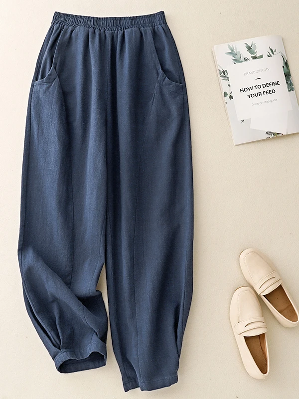 

Летние тонкие хлопковые льняные свободные повседневные брюки, женские брюки-фонарики, винтажные удобные дышащие длинные брюки большого размера