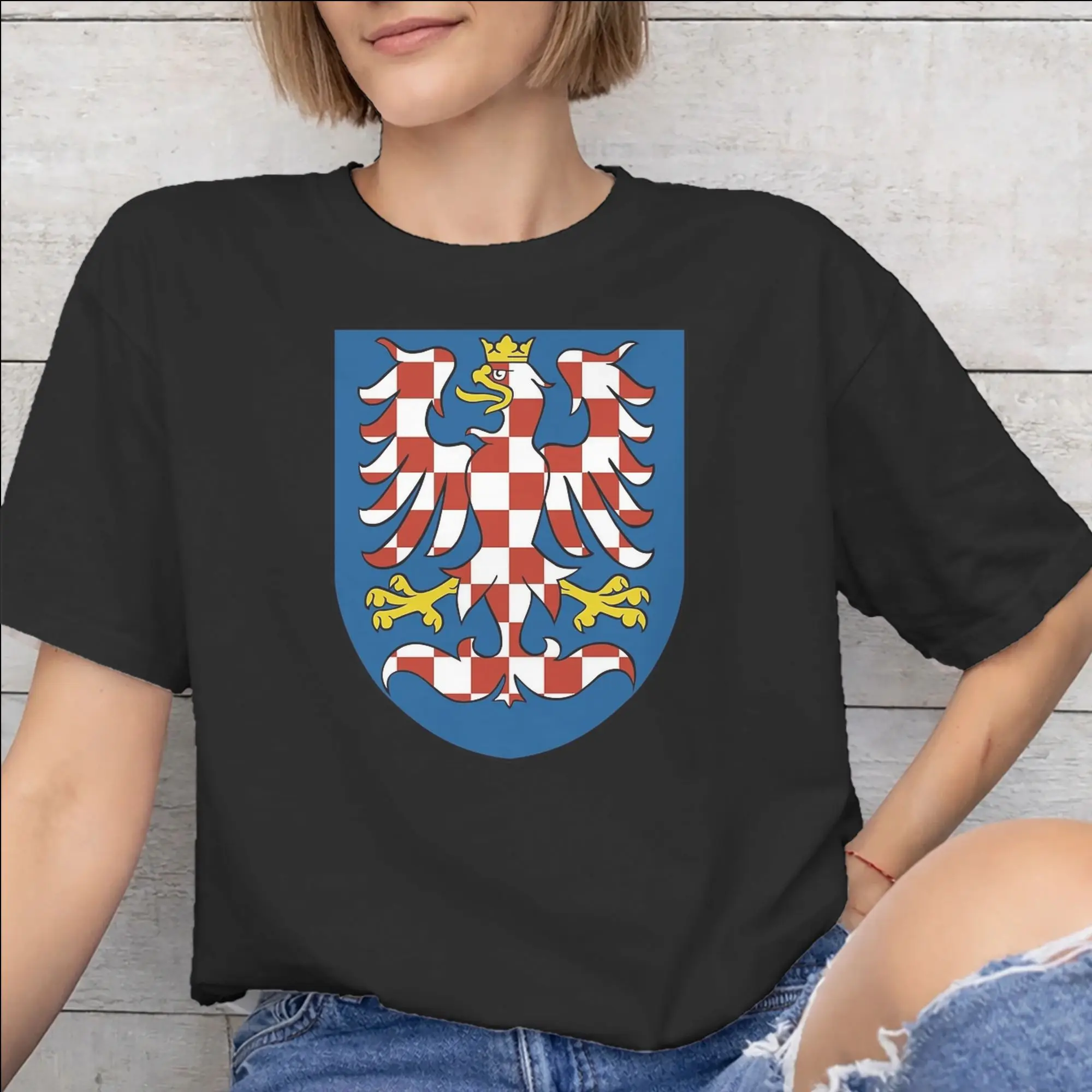 Fashion Czech Republic Coat of Arms T Shirt For Unisex  100% Cotton Tee Shirt Short Sleeve Clothing