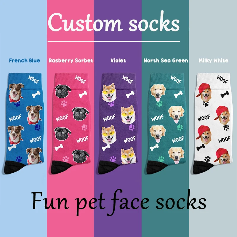 Custom Print Your Photo Pet Face Socks Personalized Socks Logo Fashion Funny Cotton DIY Design Birthday Valentine's Novelty Sock