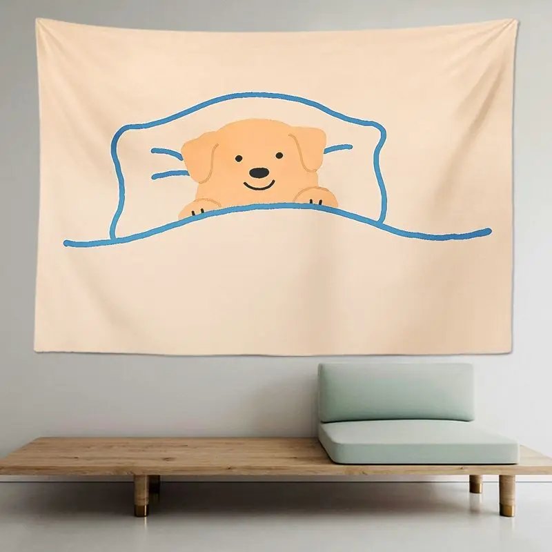 VIKAMA Puppy Birthday Tapestry Sweet Dog Cake Wall Hanging Kids Party Photo Backdrop Bedroom Polyester Decor