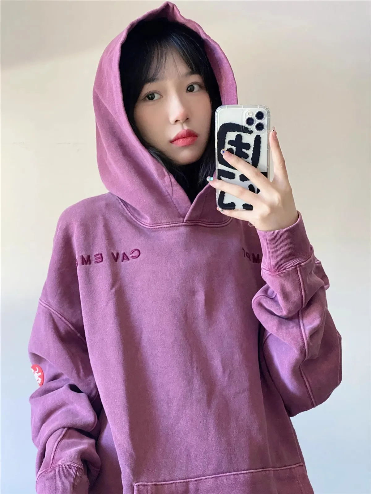 2024 CAVEMPT Heavy duty Batik Purple Washed Outdated Hoodie CE Men and Women Loose Versatile Hoodie Sweatshirt WY1035