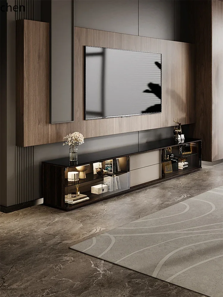 DSAMinimalist TV Floor Cabinet High-End Glass Home Storage Organizer Living Room Floor Cabinet