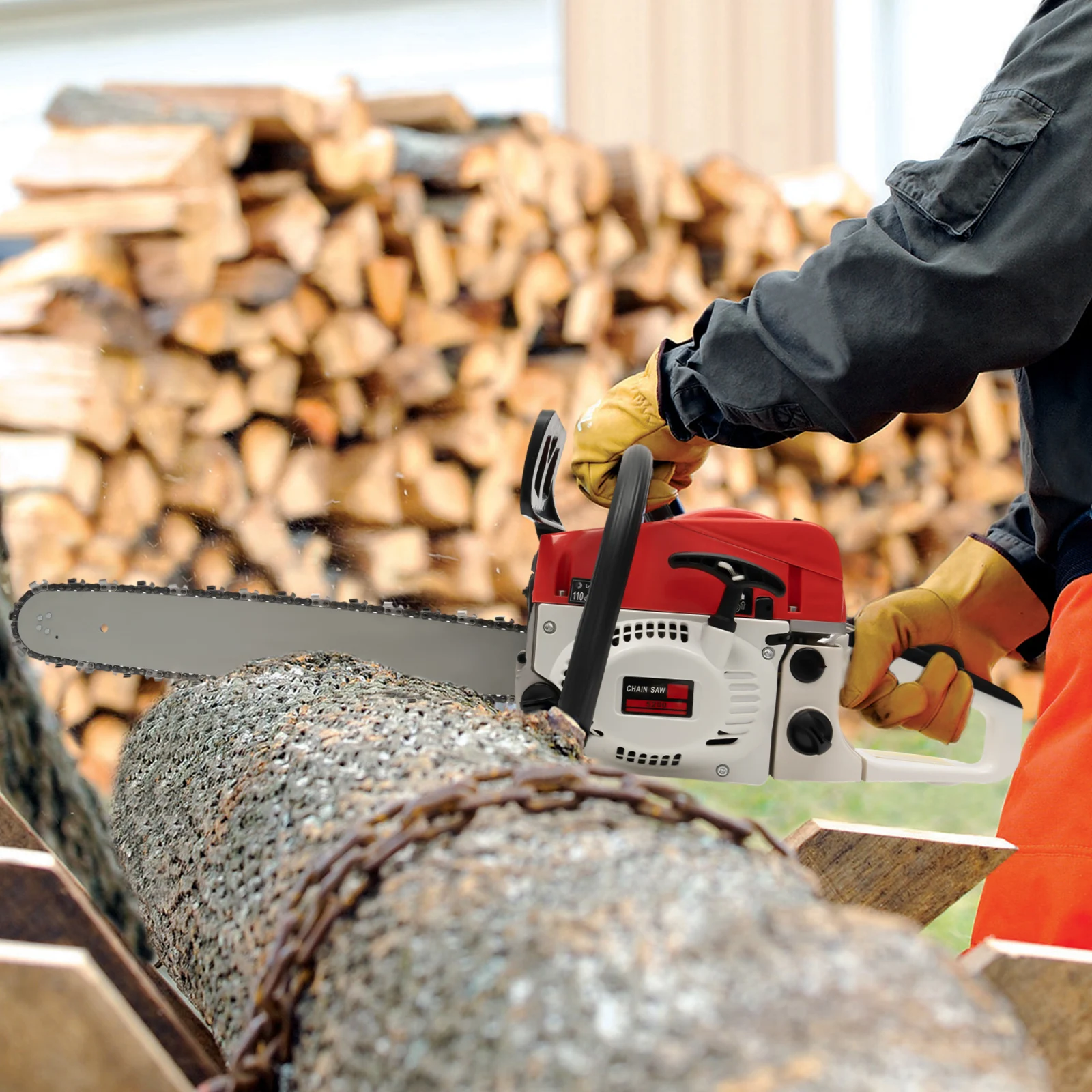 20'' 2-Takt 52cc Benzin-Kettensäge Einzylinder luftgekühlt Geeignet zum Schneiden von Holz, Astschneiden, Gartenarbeit