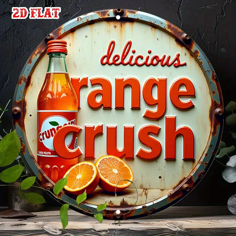 Tin Sign - Vintage Durable Metal Plaque Wall Decor Delicious Orange Crush Themed Home Office Bar Man Cave Wall Art