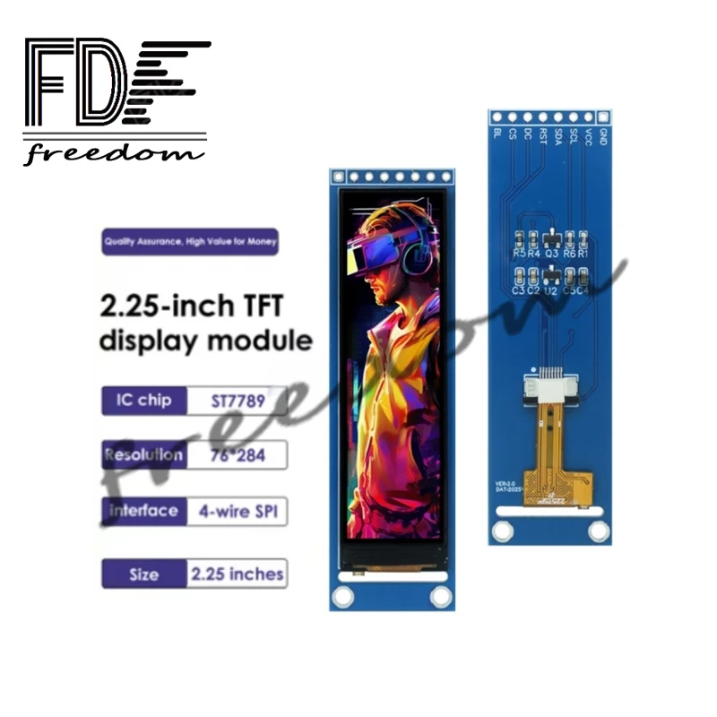 1pcs 새로운 2.25 인치 TFT LCD ST7789 소형 FDF 화면 76*284 모듈 LCD 풀 뷰 SPI 컬러 스크린