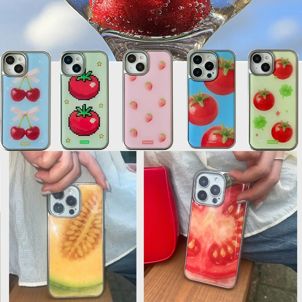 Frucht- und Gemüse-Design Silberbeschichteter Rahmen Schutzhülle für iPhone17 16 15 14 13 12 11 Pro Max Plus Stoßfeste Schutzhülle
