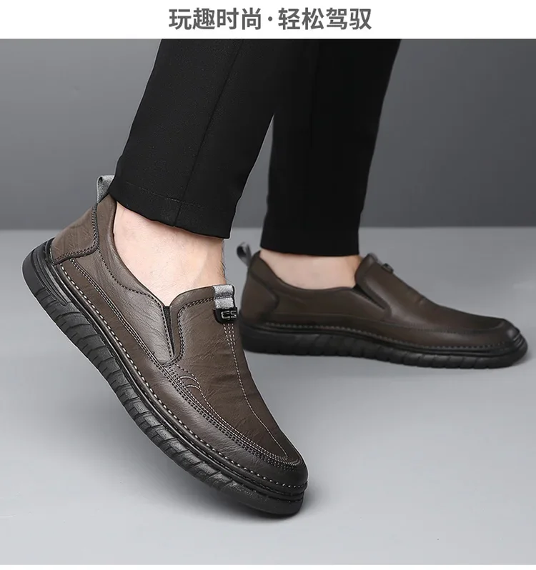 Herren-Leder-Loafer, rutschfeste, flache Schuhe zum Gehen, atmungsaktive Outdoor-Slipper, Freizeitschuhe für Männer, Arbeit, Büro, Fahren, Turnschuhe, Größe 48 – Detail 12